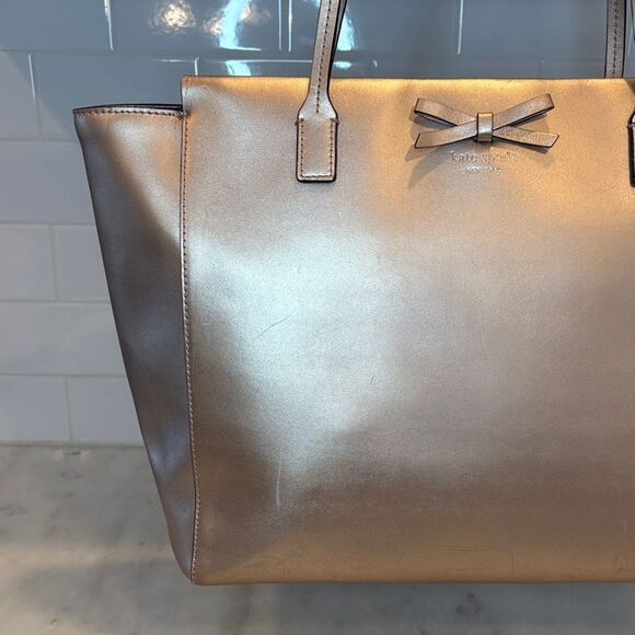 Kate Spade Bag Purse Handbag New York Sawyer Street Taden Metallic Leather Tote - Picture 2 of 16